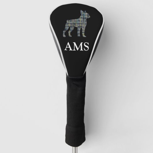 Boston Terrier Hond Cute Silhouet Y&B Raster Golfheadcover (Voorkant)