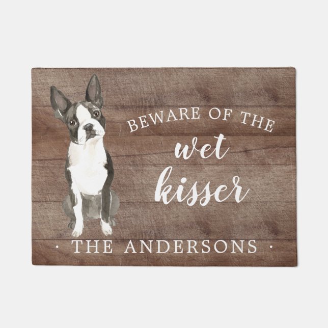 Boston Terrier Hond Gepersonaliseerde Deurmat (Voorkant)