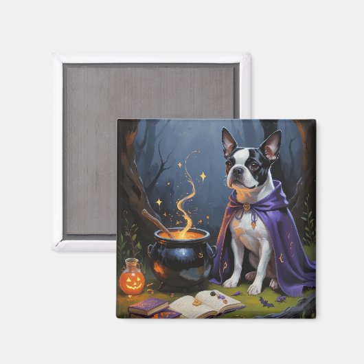 Boston Terrier hond grillige Halloween schilderij Magneet (Voorkant / Achterkant)