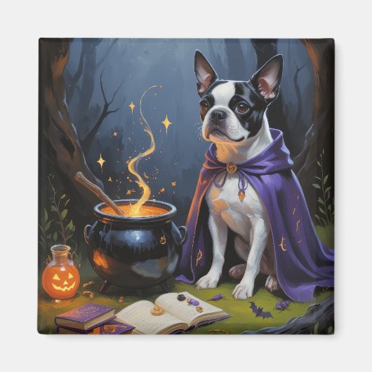 Boston Terrier hond grillige Halloween schilderij Magneet (Voorkant)