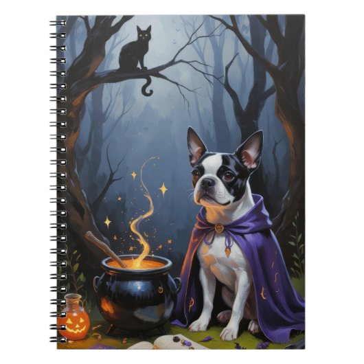 Boston Terrier hond grillige Halloween schilderij Notitieboek (Voorkant)