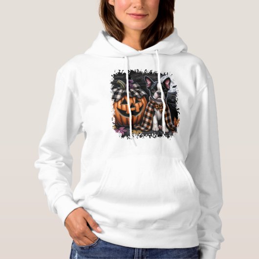 Boston Terrier Hond Halloween Hoodie (Voorkant)