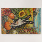Boston Terrier Hond Herfst Oogst Thanksgiving Legpuzzel (Horizontaal)