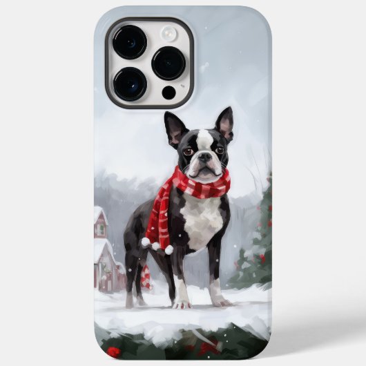 Boston Terrier-hond in de sneeuw met Kerstmis Case-Mate iPhone Case (Achterkant)