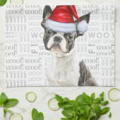 Boston Terrier hond in een kerstboom Theedoek (Gevouwen)