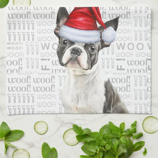 Boston Terrier hond in een kerstboom Theedoek (Gevouwen)