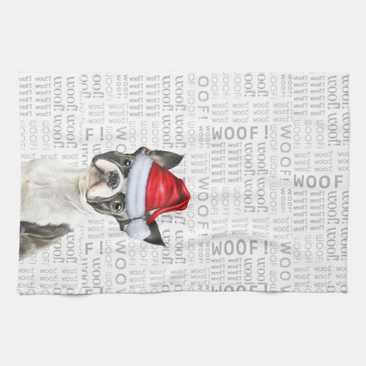 Boston Terrier hond in een kerstboom Theedoek (Horizontaal)