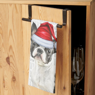 Boston Terrier hond in een kerstboom Theedoek