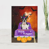 Boston Terrier Hond in Halloween Truck Kaart (Voorkant)