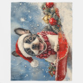Boston Terrier Hond in Sledge Laat het Sneeuw Kers Fleece Deken (Voorkant)