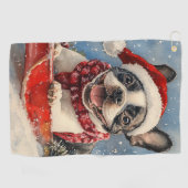 Boston Terrier Hond in Sledge Laat het Sneeuw Kers Golfhanddoek (Horizontaal)