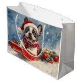 Boston Terrier Hond in Sledge Laat het Sneeuw Kers Groot Cadeauzakje (Achterkant Gekanteld)