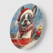 Boston Terrier Hond in Sledge Laat het Sneeuw Kers Grote Klok (Hoek)