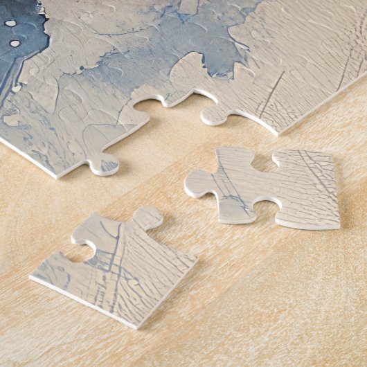 Boston Terrier Hond in Sledge Laat het Sneeuw Kers Legpuzzel (Zijkant)