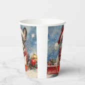 Boston Terrier Hond in Sledge Laat het Sneeuw Kers Papieren Bekers (Links)