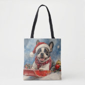Boston Terrier Hond in Sledge Laat het Sneeuw Kers Tote Bag (Voorkant)
