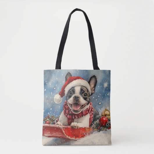 Boston Terrier Hond in Sledge Laat het Sneeuw Kers Tote Bag (Voorkant)