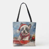 Boston Terrier Hond in Sledge Laat het Sneeuw Kers Tote Bag (Achterkant)