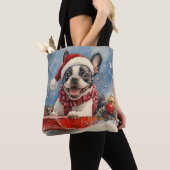 Boston Terrier Hond in Sledge Laat het Sneeuw Kers Tote Bag (Dichtbij)