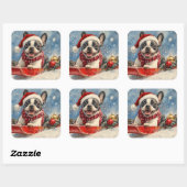 Boston Terrier Hond in Sledge Laat het Sneeuw Kers Vierkante Sticker (Vel)