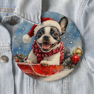 Boston Terrier-hond in slee laat het sneeuwen Kers Ronde Button 6,0 Cm
