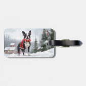 Boston Terrier-hond in sneeuw Kerstmis  Bagagelabel (Achterkant horizontaal)