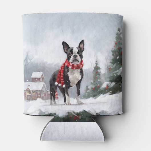 Boston Terrier Hond in Sneeuw Kerstmis Blikjeskoeler (Achterkant)