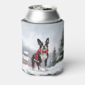 Boston Terrier Hond in Sneeuw Kerstmis Blikjeskoeler (Blikje Achterkant)