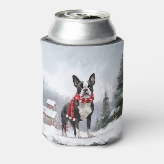 Boston Terrier Hond in Sneeuw Kerstmis Blikjeskoeler (Blikje Achterkant)