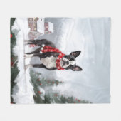 Boston Terrier Hond in Sneeuw Kerstmis Fleece Deken (Voorkant (Horizontaal))
