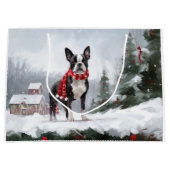 Boston Terrier Hond in Sneeuw Kerstmis Groot Cadeauzakje (Voorkant)
