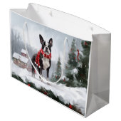 Boston Terrier Hond in Sneeuw Kerstmis Groot Cadeauzakje (Achterkant Gekanteld)