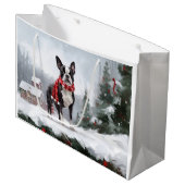 Boston Terrier Hond in Sneeuw Kerstmis Groot Cadeauzakje (Voorkant Gekanteld)