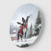 Boston Terrier Hond in Sneeuw Kerstmis Grote Klok (Hoek)