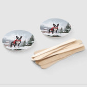 Boston Terrier Hond in Sneeuw Kerstmis Handwaaier (Niet-gemonteerd)