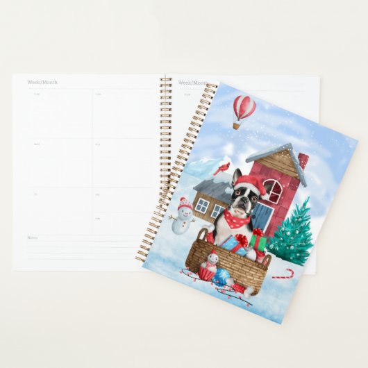 Boston Terrier-hond in sneeuw Kerstmis Hondenhok Planner (Display)
