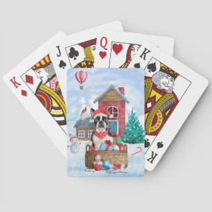 Boston Terrier-hond in sneeuw Kerstmis Hondenhok Pokerkaarten