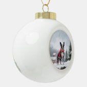 Boston Terrier Hond in Sneeuw Kerstmis Keramische Bal Ornament (Links)