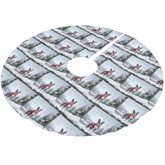 Boston Terrier Hond in Sneeuw Kerstmis Kerstboom Rok (Gekanteld)