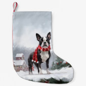 Boston Terrier Hond in Sneeuw Kerstmis Kleine Kerstsok (Voorkant)