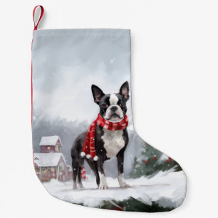 Boston Terrier Hond in Sneeuw Kerstmis Kleine Kerstsok