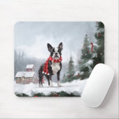 Boston Terrier Hond in Sneeuw Kerstmis Muismat (Met muis)