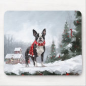 Boston Terrier Hond in Sneeuw Kerstmis Muismat (Voorkant)