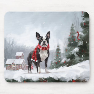 Boston Terrier Hond in Sneeuw Kerstmis Muismat