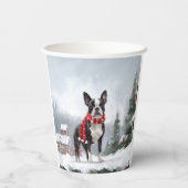 Boston Terrier Hond in Sneeuw Kerstmis Papieren Bekers (Achterkant)