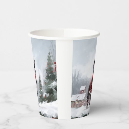 Boston Terrier Hond in Sneeuw Kerstmis Papieren Bekers (Links)