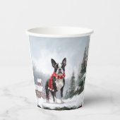 Boston Terrier Hond in Sneeuw Kerstmis Papieren Bekers (Voorkant)