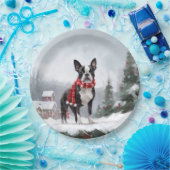 Boston Terrier Hond in Sneeuw Kerstmis Papieren Bordje (Feest)