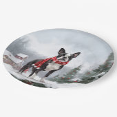 Boston Terrier Hond in Sneeuw Kerstmis Papieren Bordje (Gekanteld)