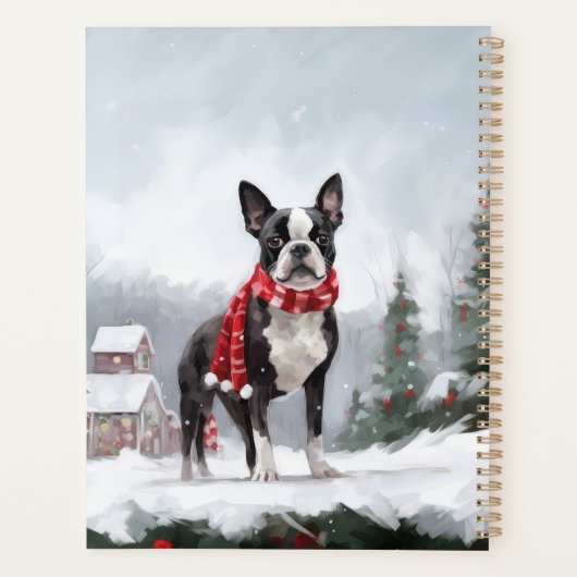 Boston Terrier Hond in Sneeuw Kerstmis Planner (Achterkant)